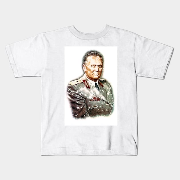 Josip Broz Tito the President of Yugoslavia SFRJ Watercolor Portrait Kids T-Shirt by Naumovski